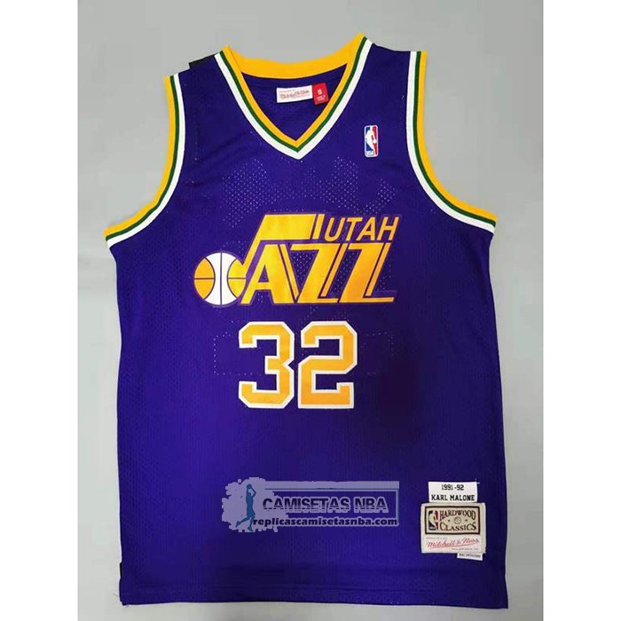 Camiseta Utah Jazz Karl Malone NO 32 Mitchell & Ness 1991-92  Violeta